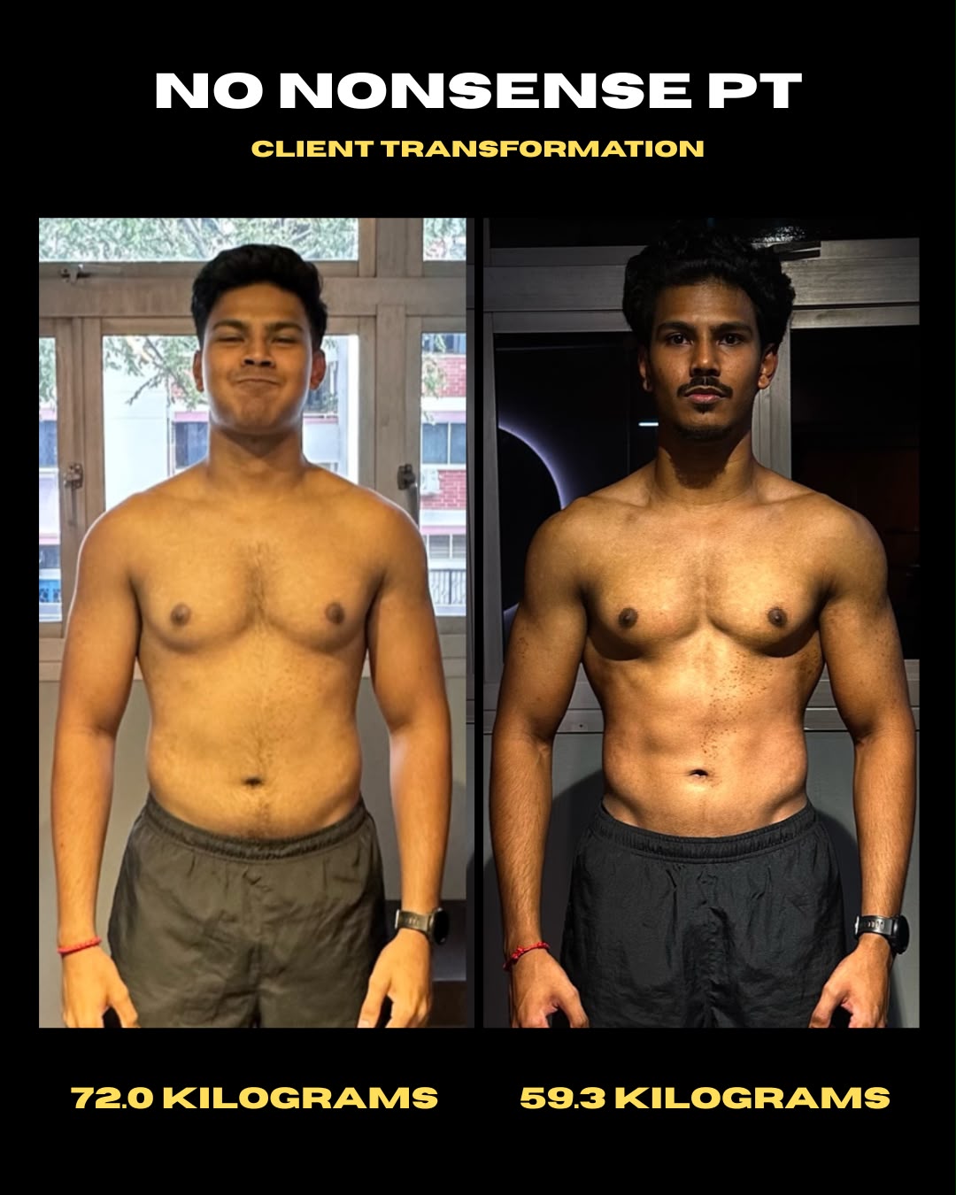 Client progress shared by NNPT: 72.0 kg to 59.3 kg